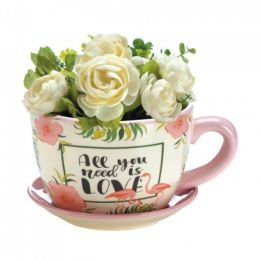 Pink Flamingo Teacup Planter