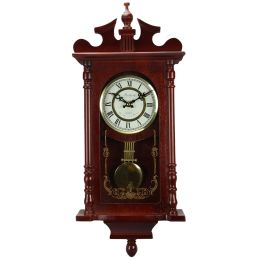 Bedford Collection Redwood Finish 25 Wall Clock with Pendulum and Chime