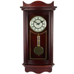 Bedford Clock Collection Weathered Cherry Wood 25 Wall Clock with Pendulum