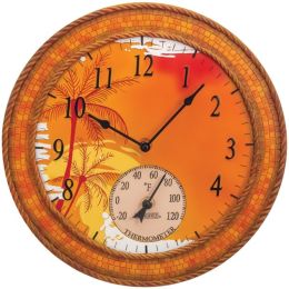 Springfield Precision 92671 14 Poly Resin Clock with Thermometer (Mosaic Palms)