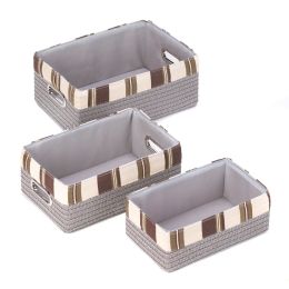 Stacking Grey Striped Basket Set 10015164