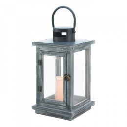 Distressed Gray Lantern With Led Candle