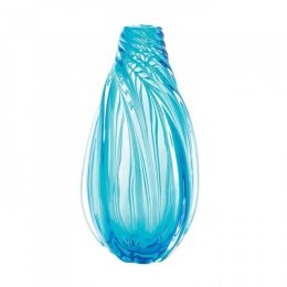 Ocean Blue Spiral Art Glass Vase