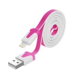 REIKO 8PIN IPHONE 6 FLAT USB DATA CABLE 3.2FT IN HOT PINK