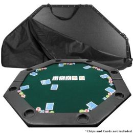 Octagon Padded Poker Top Table in Green Felt with 8 Cup Holders