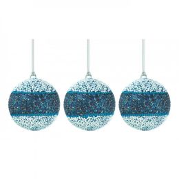 True Blue Beaded Ball Ornament Trio