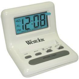 Westclox 47539 .8 White LCD Alarm Clock with Light on Demand