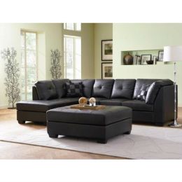 Black Faux Leather Sectional Sofa with Left Side Chaise
