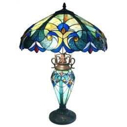 3-Light Victorian Tiffany Style Multi-Colored Glass Table Lamp