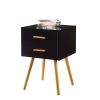 Modern Mid-Century Style End Table Nightstand in Black & Oak Wood Finish