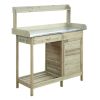 Natural Fir Wood Potting Bench with Stainless Steel Table Top