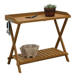 Outdoor Folding Garden Table Potting Bench with Slatted Bottom