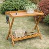Outdoor Folding Garden Table Potting Bench with Slatted Bottom