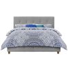 Queen size Grey Linen Upholstered Platform Bed with Button-Tufted Headboard