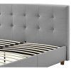 Queen size Grey Linen Upholstered Platform Bed with Button-Tufted Headboard