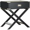 Dark Grey Black 1-Drawer End Table Nightstand with Modern Classic X Style Legs