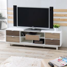 Modern 70-inch White TV Stand Entertainment Center with Natural Wood Accents