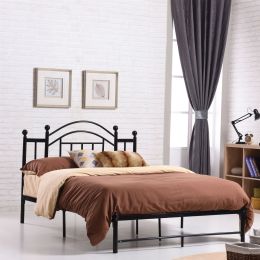 Full size Black Platform Bed Frame with Metal Slats and Headboard