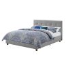 Full size Grey Linen Upholstered Platform Bed with Button-Tufted Headboard