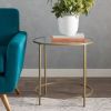 Round Glass Top End Table Nightstand with Gold Metal Frame