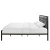 King size Modern Metal Platform Bed with Gray Button Tufted Headboard