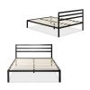 King Metal Platform Bed Frame with Headboard and Wood Slats