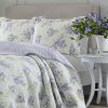 King size 3-Piece Cotton Quilt Set with Purple White Floral Pattern