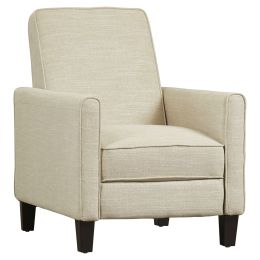 Club Chair Recliner Lounge in Light Beige Linen Upholstery