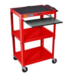 Mobile Stand Up Computer Desk Workstation Cart in Red Steel