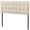 Queen size Ivory Fabric Padded Mid-Century Upholstered Headboard