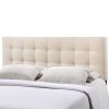 Queen size Ivory Fabric Padded Mid-Century Upholstered Headboard