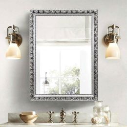 Large 38 x 26 inch Bathroom Wall Mirror with Baroque Style Silver Wood Frame