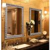 Large 38 x 26 inch Bathroom Wall Mirror with Baroque Style Silver Wood Frame