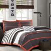 Full / Queen Bed Bag Comforter Set in Dark Gray Orange White Stripes