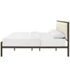 King size Modern Metal Platform Bed Frame with Beige Upholstered Headboard