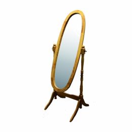 Classic Oval Cheval Floor Mirror with Natural Wood Finish Frame