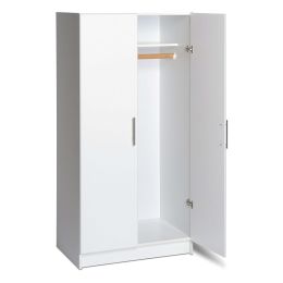 White 2-Door Wardrobe Cabinet with Hanging Rail and Storage Shelf