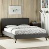 Queen size Mid-Century Platform Bed Frame with Gray Upholstered Headboard