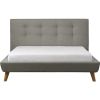 Queen Mid-Century Grey Upholstered Platform Bed with Button-Tufted Headboard