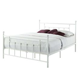 Queen size White Metal Platform Bed Frame with Headboard and Footboard