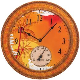 Springfield 14" Poly Resin Clock With Thermometer (mosaic Palms)