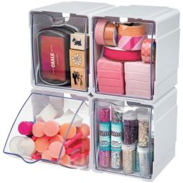 Deflecto Tilt Bin Interlocking Storage Organizer 4 Pk