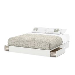 King size Modern Platform Bed with Storage Drawers in White Finish
