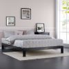 Queen Modern Black Metal Platform Bed Frame with Wooden Slats