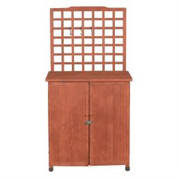 Outdoor Storage Solid Wood Cabinet Potting Bench with Hanging Lattice Trellis