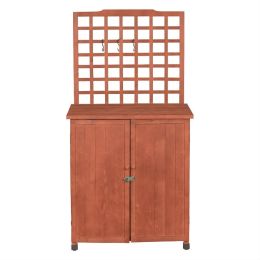 Outdoor Storage Solid Wood Cabinet Potting Bench with Hanging Lattice Trellis