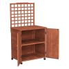 Outdoor Storage Solid Wood Cabinet Potting Bench with Hanging Lattice Trellis