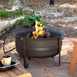 Heavy Duty 34-inch Fire Pit Deep Steel Cauldron with Screen Stand and Cover