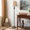 3-Piece Floor Lamp and Table Desk Lamp Set in Black with Light Gold Drum Shades
