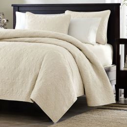 Twin / Twin XL size Quilted Coverlet Set with One Pillow Sham in Ivory